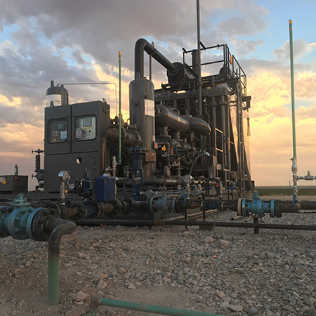 Gas Lift Compressor with West Texas Permian Basin sunset